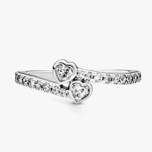 NEW Pandora Two Sparkling Hearts Ring‎ Sterling Silver CZ Promise Ring Size 4.5